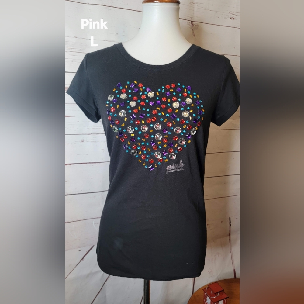 Pink Black Heart Embellished Women's Top